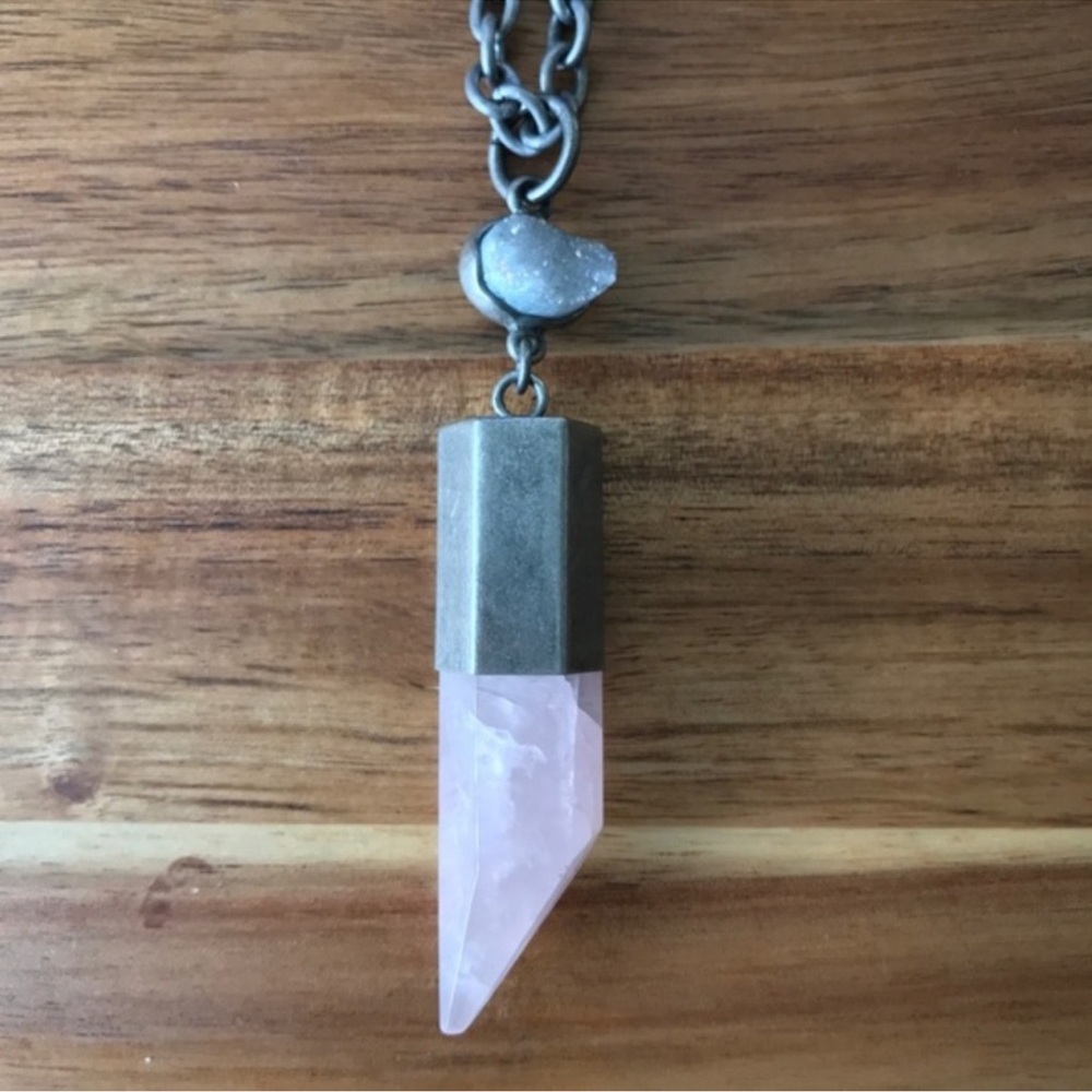 Rose Quartz Point Pendant Necklace - Druzy